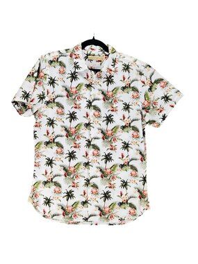 Nifty Genius Shirt Mens Small White Floral Print Short Sleeve Button Up *NWOT*